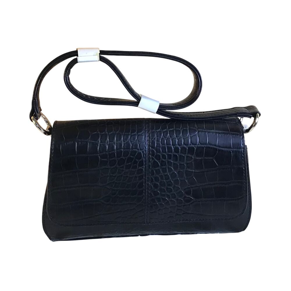 Liz Claiborne Vintage Y2K Black Crocodile Embossed Baguette Shoulder Bag